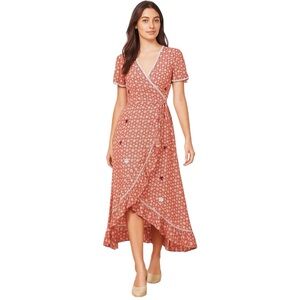 Poupette St Barth Joe Wrap Maxi Dress Orange Floral Women’s Size Small Ruffle